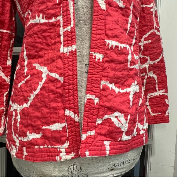 Chico’s Quilted Blazer Jacket Womens Size 0 Reversible Open Front Coral - Picture 6 of 11